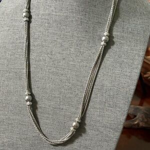 Multi Chain Silver Tone Rhinestone Beaded Necklace